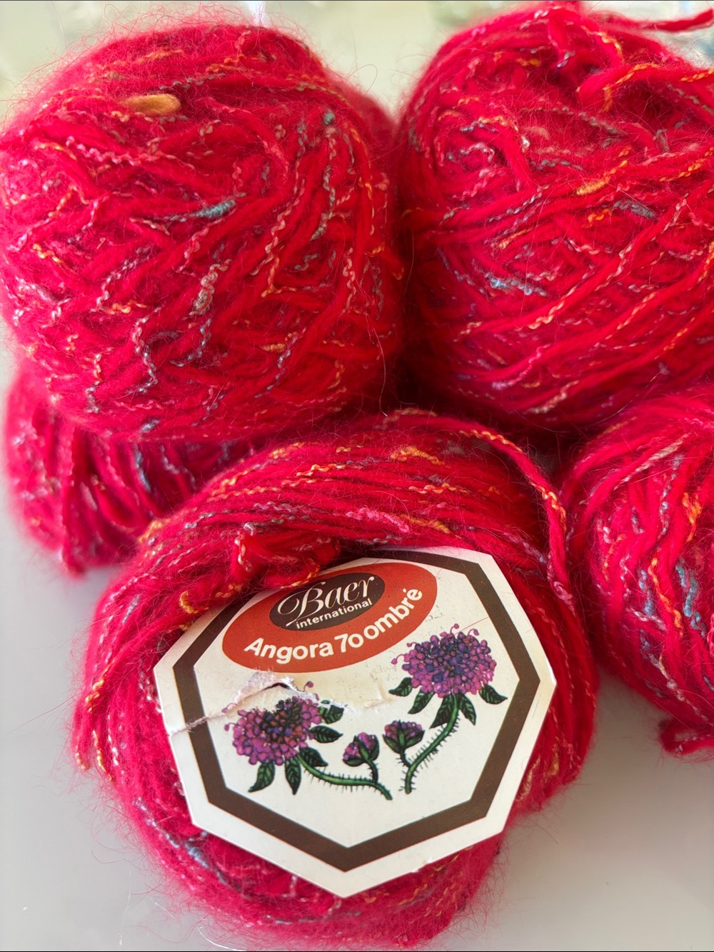 70%Angora Blend Yarn lot - red mix